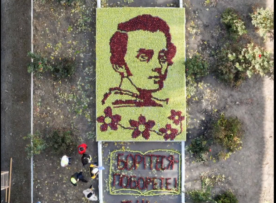 Портрет Тараса Шевченка
, який виклали з яблук Новопетрівські ліцеїсти